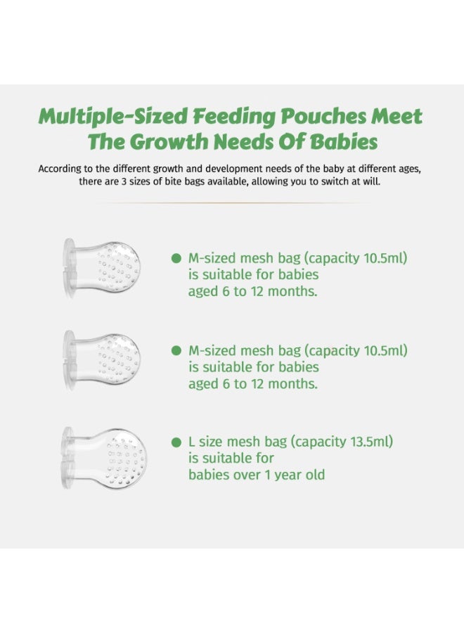 Mr. Penda Baby Fruit Feeder, 2-in-1 Fresh Food Feeder with 3 Sizes S M L Sacs, BPA Free Soft Silicone Nibbler, Pushable Rotating Design Self Feeding Teething Toy, Safe Infant Toddler Weaning Relief Gift (Green) - Image 3