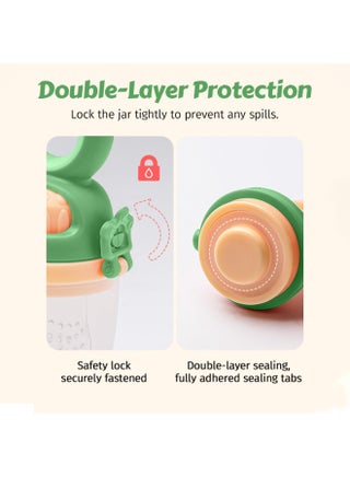 Baby Fruit Feeder, 2-in-1 Fresh Food Feeder with 3 Sizes S M L Sacs, BPA Free Soft Silicone Nibbler, Pushable Rotating Design Self Feeding Teething Toy, Safe Infant Toddler Weaning Relief Gift (Green) - view 4