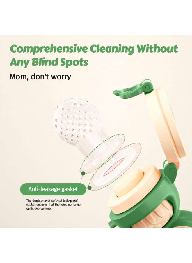 Mr. Penda Baby Fruit Feeder, 2-in-1 Fresh Food Feeder with 3 Sizes S M L Sacs, BPA Free Soft Silicone Nibbler, Pushable Rotating Design Self Feeding Teething Toy, Safe Infant Toddler Weaning Relief Gift (Green) - Image 5