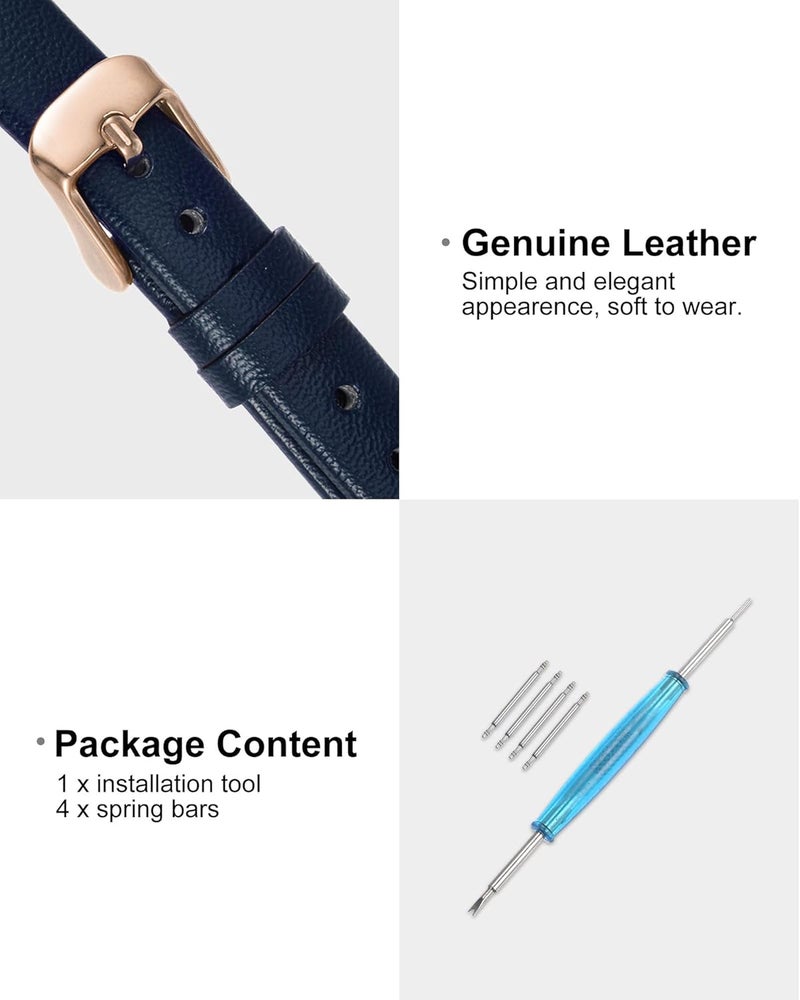 QUARKZMAN Leather Watch Strap Watch Leather Strap Watch Straps Flat Thin Elegant Leather Watch Strap Buckle for Smartwatch Men Women Men Women - Image 3