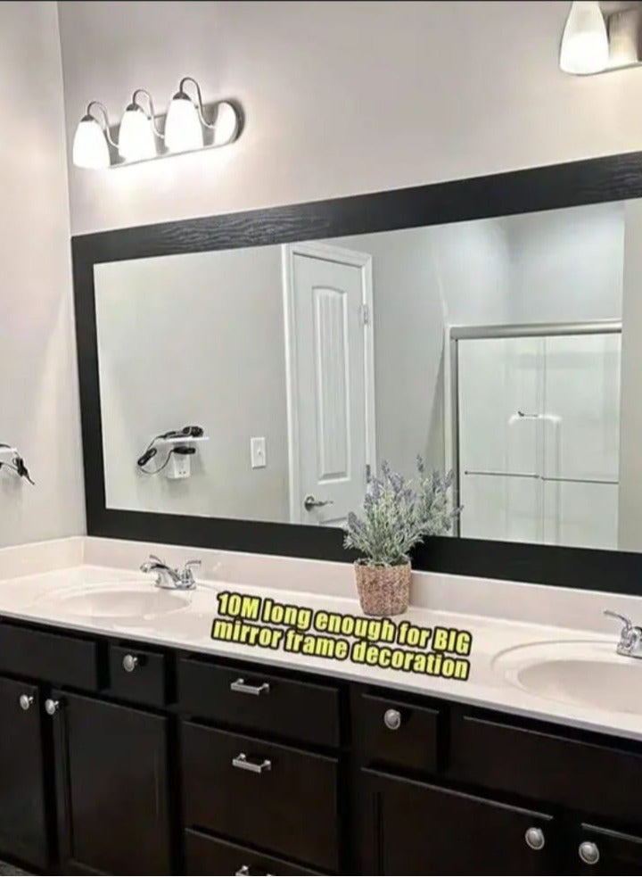 1pc Black Wood Grain Peel & Stick Wallpaper Border - 10m Removable PVC, Waterproof & Oil-Proof, Easy to Apply Mirror Frame Decor for Kitchen & Bathroom, Chic Home Makeover, Waterproof Wallpaper for Bathroom  - Image 3