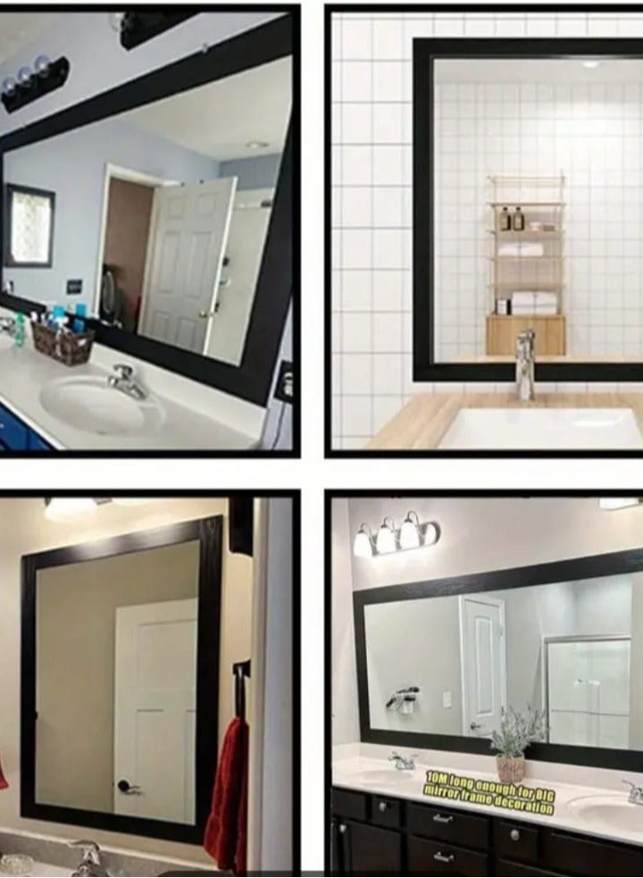1pc Black Wood Grain Peel & Stick Wallpaper Border - 10m Removable PVC, Waterproof & Oil-Proof, Easy to Apply Mirror Frame Decor for Kitchen & Bathroom, Chic Home Makeover, Waterproof Wallpaper for Bathroom  - Image 4
