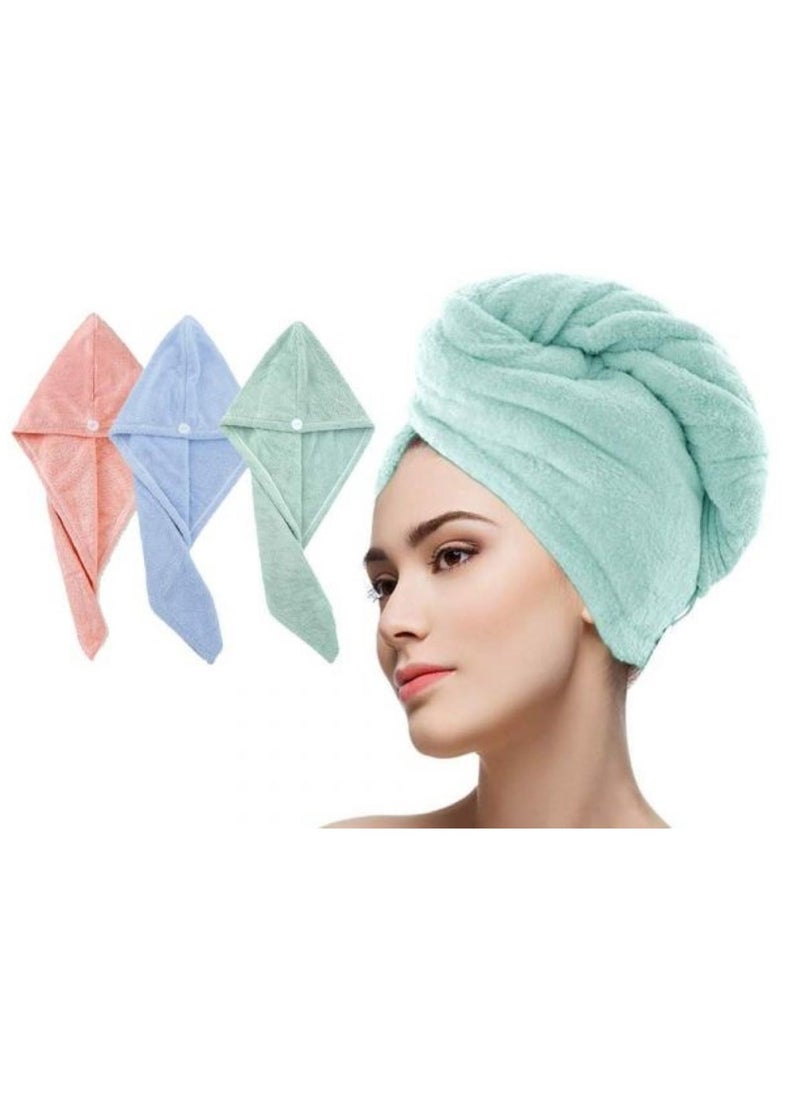 Generic gem Microfiber Hair Wrap Bath Towel - 3pcs Set (Pink, Blue  Green)  - Image 1
