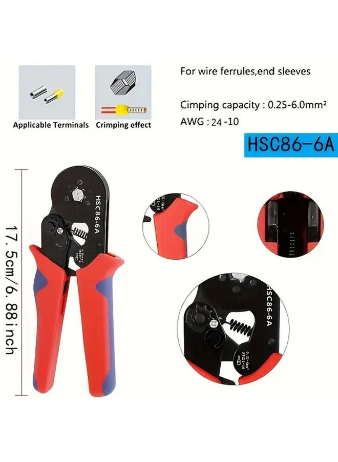 Red Blue Crimping Pliers 6 6A Automatic Ratchet Adjustment for 1200 Wire Connectors Electrical Work - Image 1