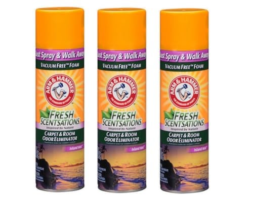 Arm & Hammer Fresh Scentsations Carpet & Room Odor Eliminator Spray, Island Mist, Vacuum-Free Foam, Just Spray and Walk Away, 15 oz (Pack of 3) - Image 1