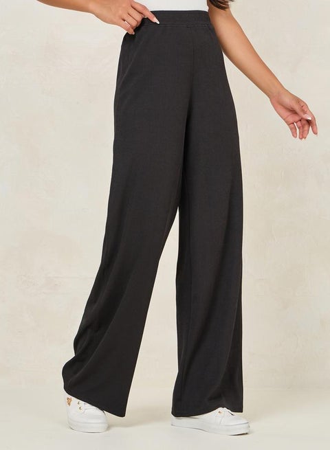 Styli Solid Ribbed Wide Leg Pants