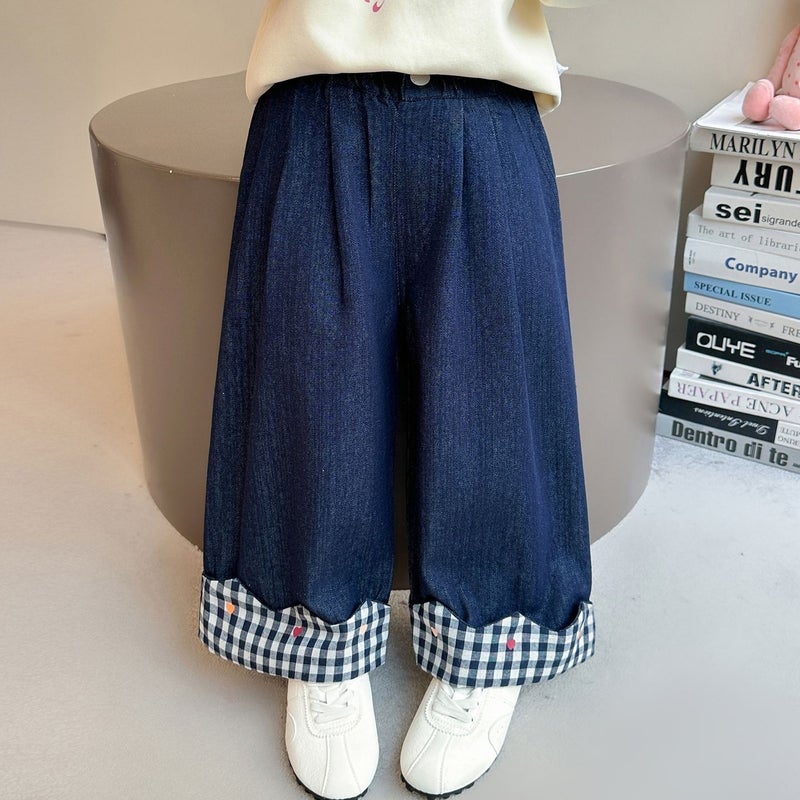 Children's Denim Jeans with Plaid Patchwork - Image 4