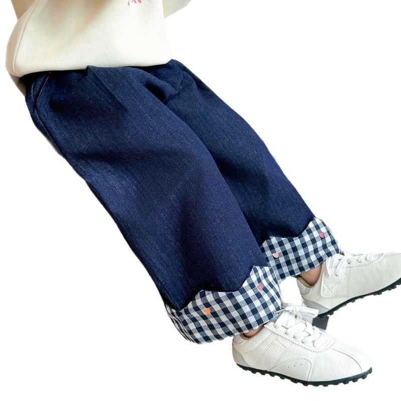 Children's Denim Jeans with Plaid Patchwork - Image 5