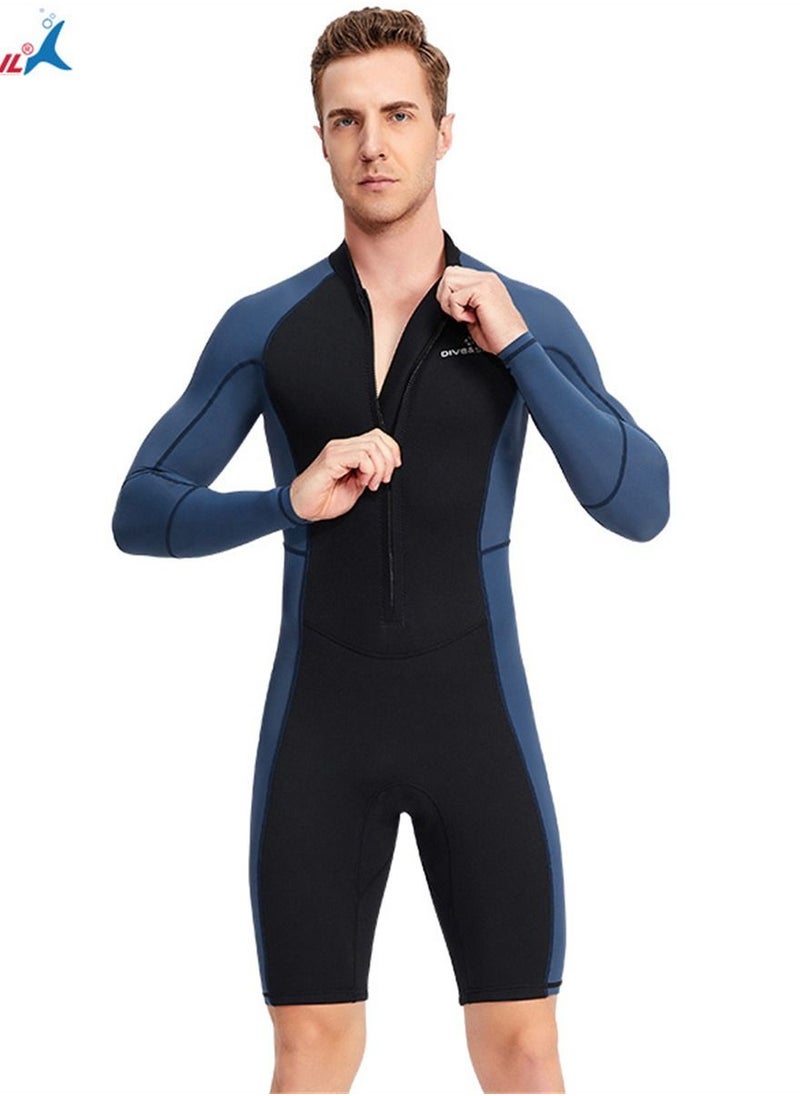 DIVE & SAIL Men's One-piece Long sleeve Shorts Sun Protection Diving Swimsuit 1.5mm Snorkeling Surf Protection Blue  - Image 1