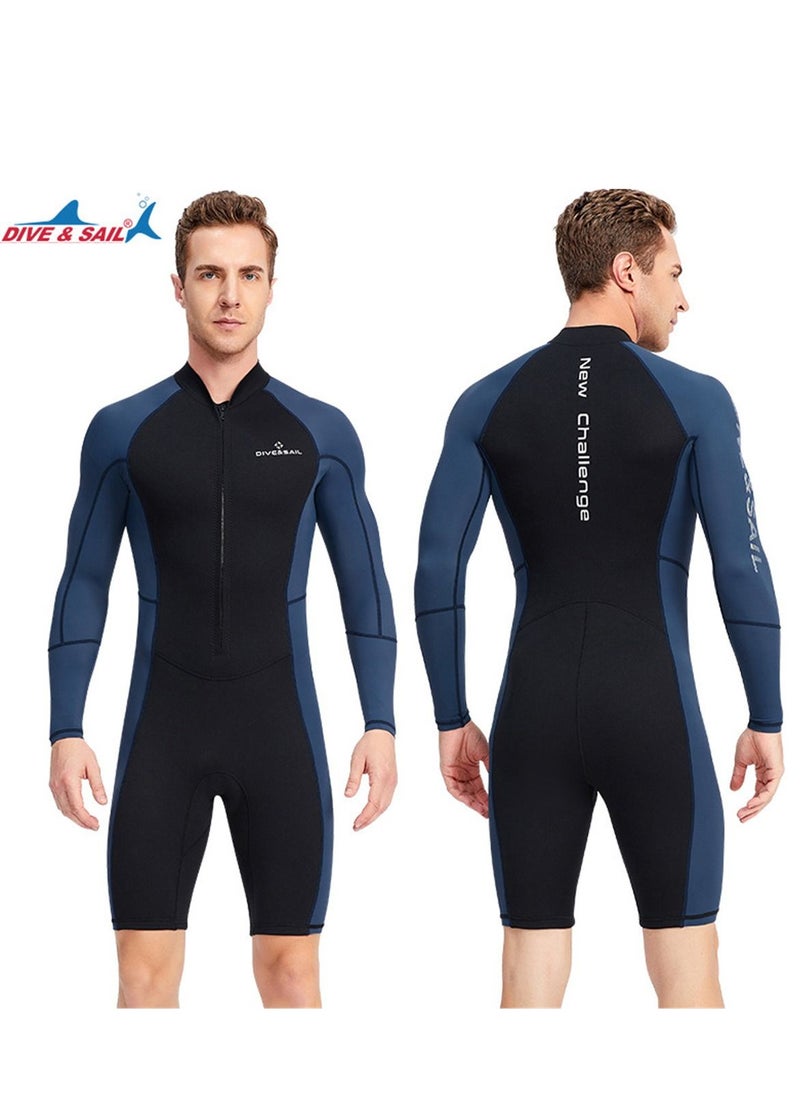 DIVE & SAIL Men's One-piece Long sleeve Shorts Sun Protection Diving Swimsuit 1.5mm Snorkeling Surf Protection Blue  - Image 2