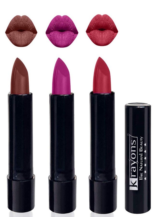 Krayons Cute Pop Matte Lipstick, Waterproof, Smudgeproof, Brick Tone, French Rose, Orange Tango, 3.5gm Each (Pack of 3) - Image 2