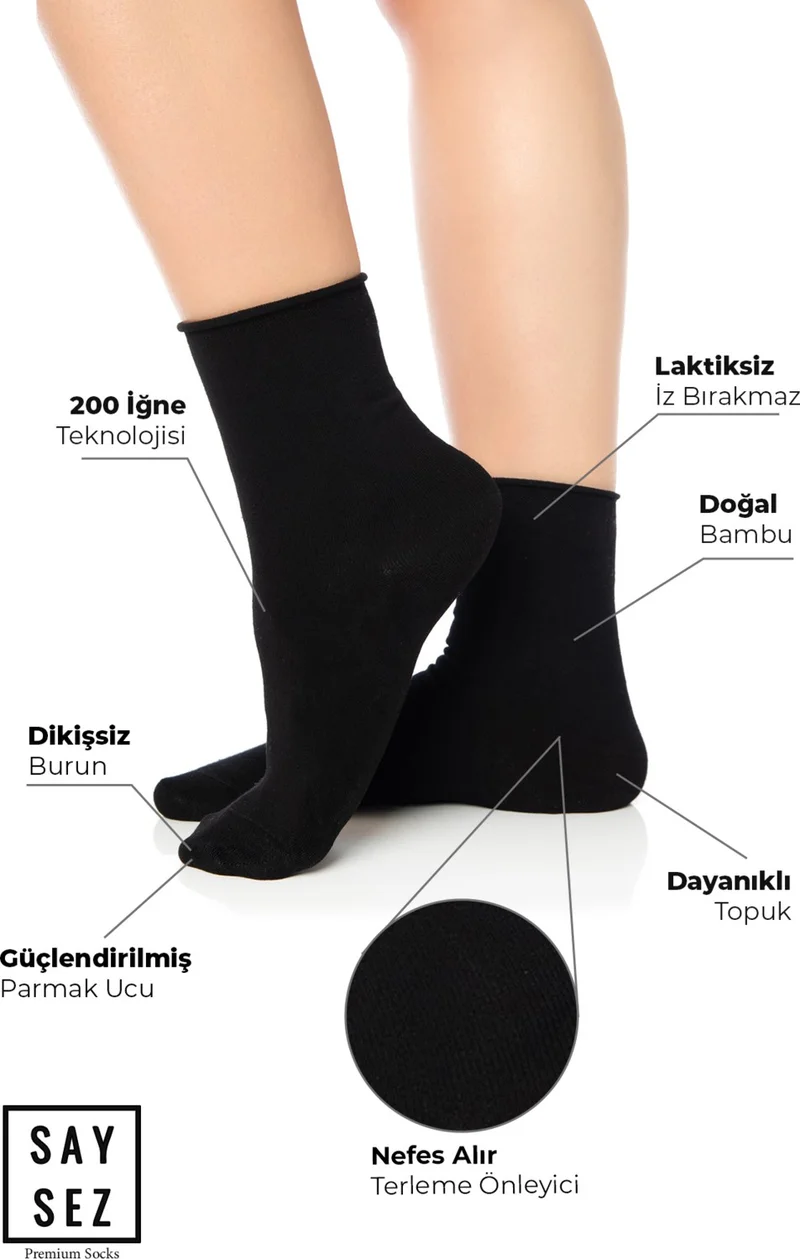 سايسيز Bamboo Women's Elastic Black Sock Seamless Premium Socks Boxed 6-Piece / Non-Trace / Non-Squeezing Socks