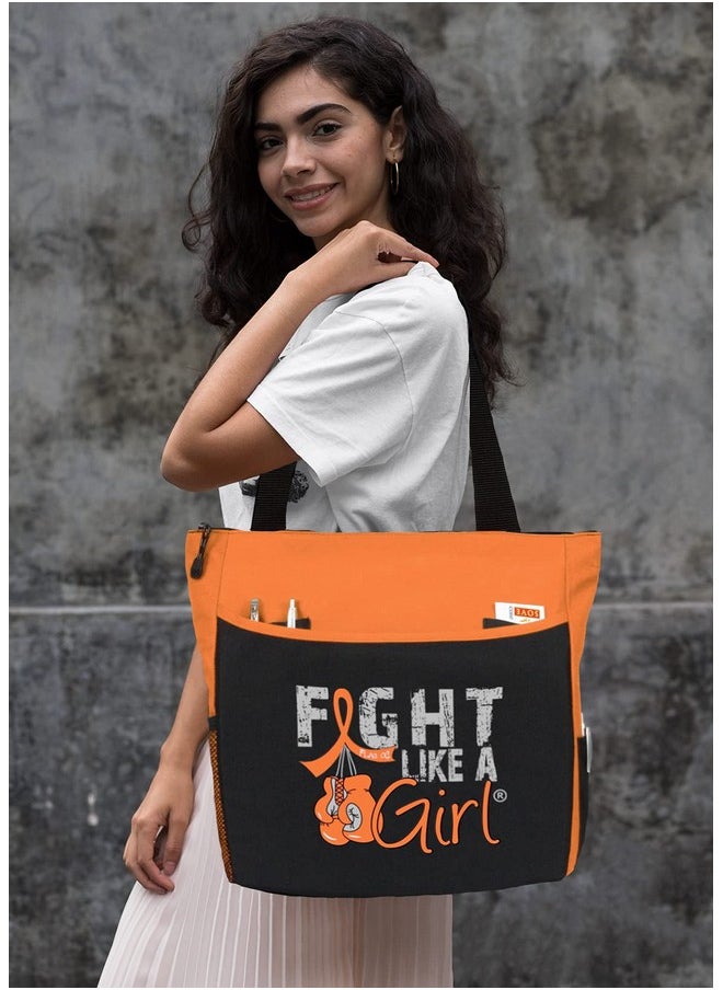 Fight Like a Girl - Knockout Dakota 5Pocket Tote Bag For Leukemia Multiple Sclerosis Kidney Cancer Awareness Orange - Image 1