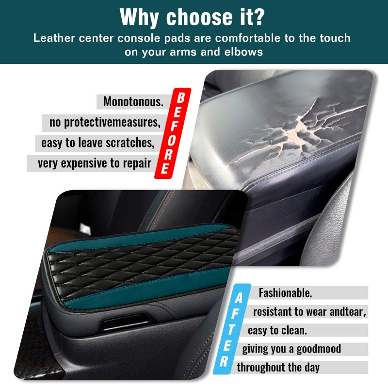 Couslcd Auto Center Console Pad عالمي مقاوم للماء مسند الذراع غطاء صندوق مقعد السيارة الملحقات الداخلية الجلود مسند الذراع غطاء حامي لمعظم شاحنات سيارات الدفع الرباعي (أخضر داكن) - Image 3