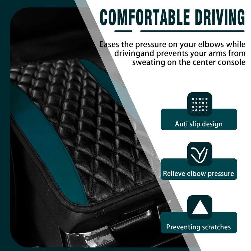 Couslcd Auto Center Console Pad عالمي مقاوم للماء مسند الذراع غطاء صندوق مقعد السيارة الملحقات الداخلية الجلود مسند الذراع غطاء حامي لمعظم شاحنات سيارات الدفع الرباعي (أخضر داكن) - Image 4