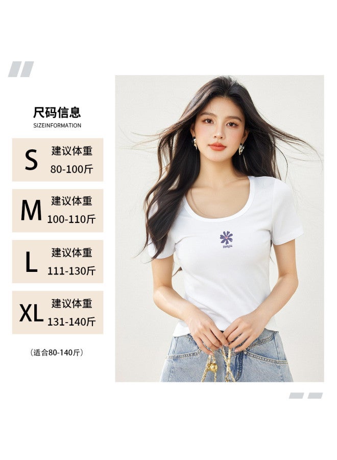 Hstyle 2025 Summer Women's Slim Fit U-neck Short Sleeve Printed Casual T-shirt - Fashionable & Versatile Top - Image 4