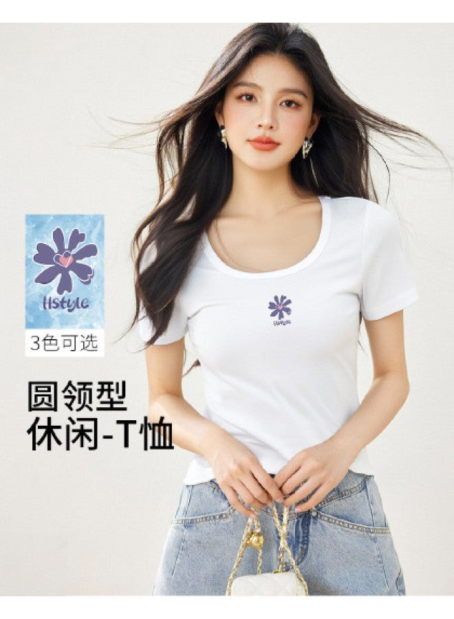 Hstyle 2025 Summer Women's Slim Fit U-neck Short Sleeve Printed Casual T-shirt - Fashionable & Versatile Top - Image 1