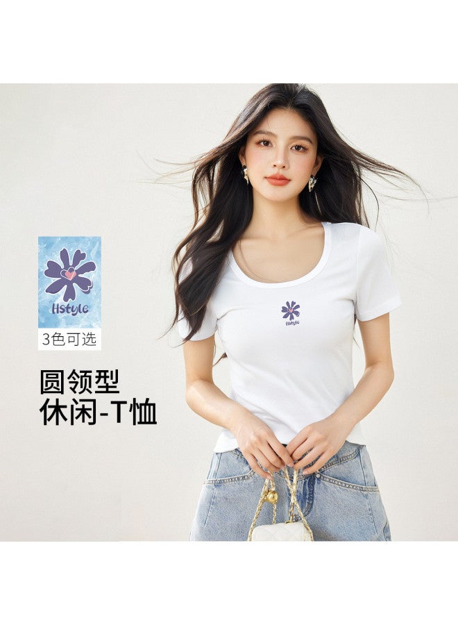 Hstyle 2025 Summer Women's Slim Fit U-neck Short Sleeve Printed Casual T-shirt - Fashionable & Versatile Top - Image 2