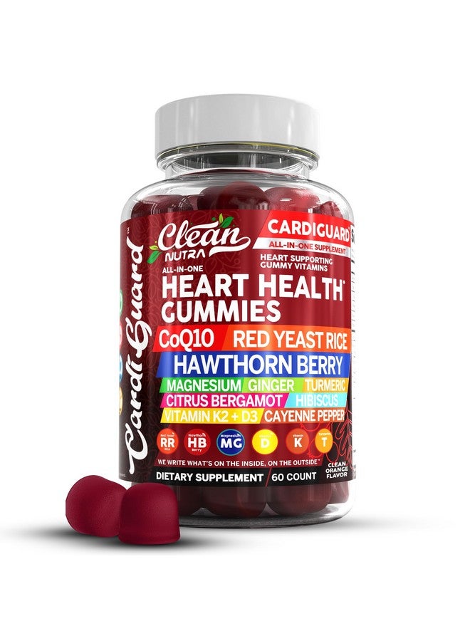 Clean Nutraceuticals Coq10 Gummies | Red Yeast Rice Hawthorn Berry Ginger Turmeric Citrus Bergamot Hibiscus Vitamin K2+D3 Magnesium Glycinate Cayenne Pepper Fenugreek Orange Flavor CardiGuard - Image 1