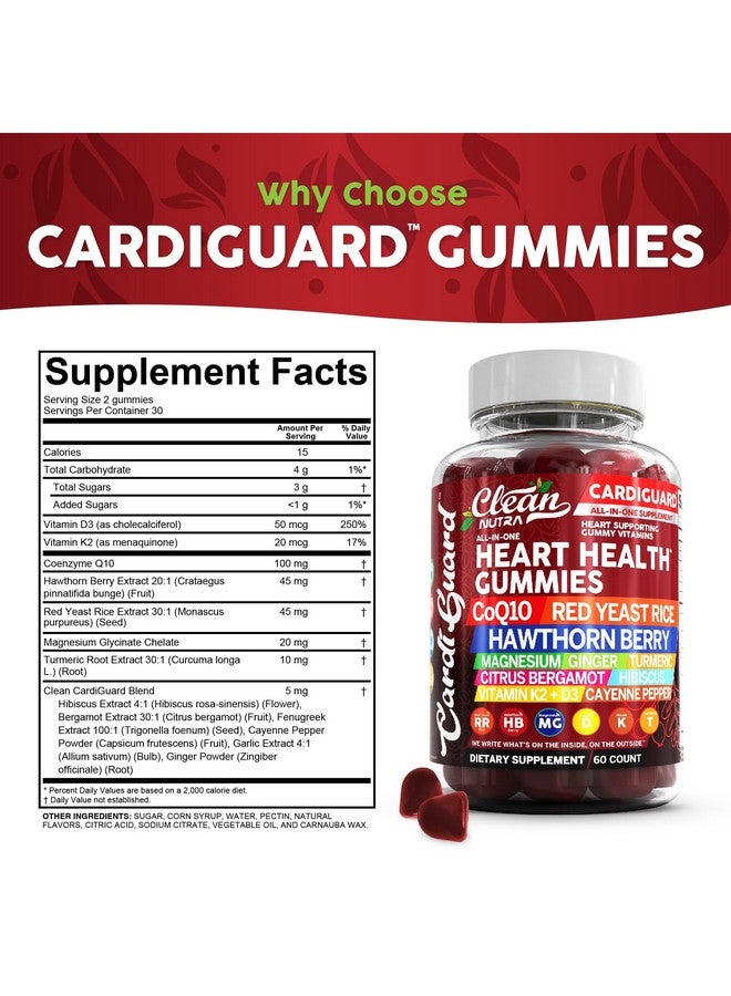 Clean Nutraceuticals Coq10 Gummies | Red Yeast Rice Hawthorn Berry Ginger Turmeric Citrus Bergamot Hibiscus Vitamin K2+D3 Magnesium Glycinate Cayenne Pepper Fenugreek Orange Flavor CardiGuard - Image 5