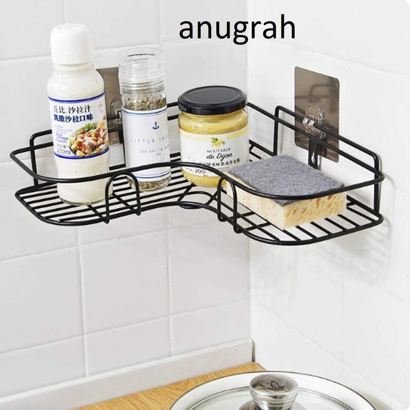 Anugrah رف زاوية الحمام المعدني الفولاذي المقاوم للصدأ ذاتي اللصق - أسود - Image 2