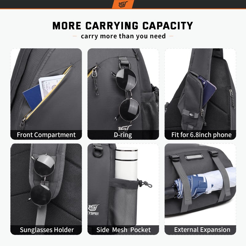 SKYSPER Sling Laptop Bag (Up to 13 Inch) - 18L Crossbody Sling Backpack Travel Shoulder Bag Hiking Daypack for Men Women(Darkgrey) - Image 5