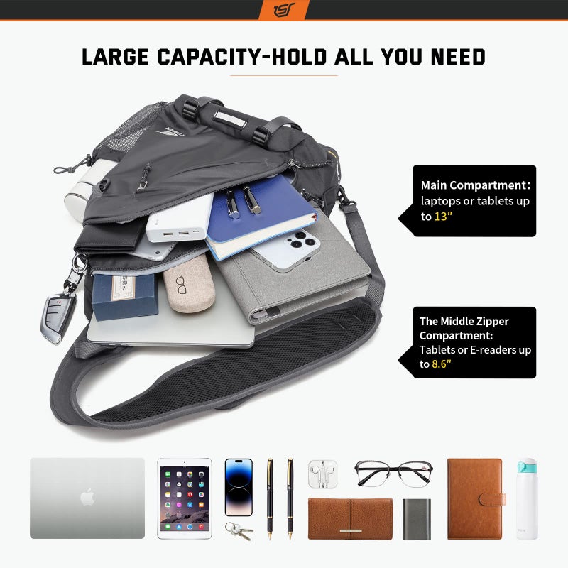 SKYSPER Sling Laptop Bag (Up to 13 Inch) - 18L Crossbody Sling Backpack Travel Shoulder Bag Hiking Daypack for Men Women(Darkgrey) - Image 2