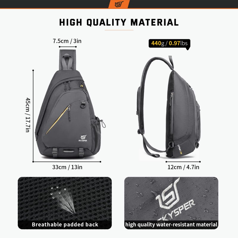 SKYSPER Sling Laptop Bag (Up to 13 Inch) - 18L Crossbody Sling Backpack Travel Shoulder Bag Hiking Daypack for Men Women(Darkgrey) - Image 4