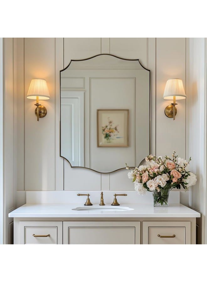 ANDY STAR Gold Mirrors, 24x32 Inch Bathroom Vanity Mirror, Antique Brass Asymmetrical Mirror, Unique Rectangle Mirror with Sophisticated Curved Design, Ideal for Home Decor - Image 1