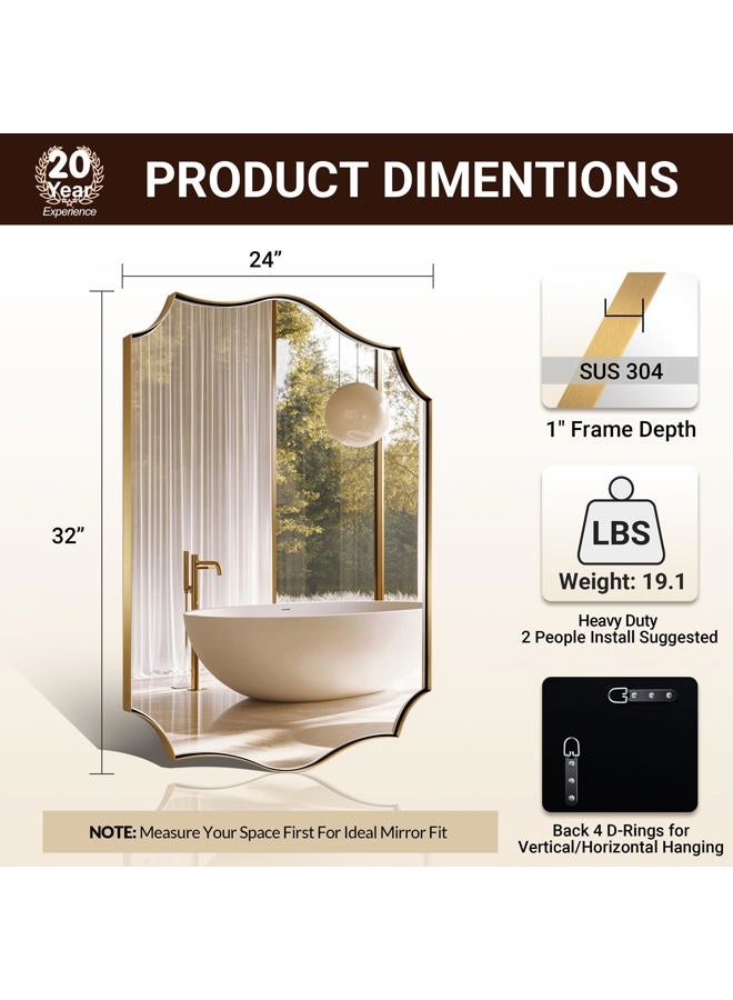 ANDY STAR Gold Mirrors, 24x32 Inch Bathroom Vanity Mirror, Antique Brass Asymmetrical Mirror, Unique Rectangle Mirror with Sophisticated Curved Design, Ideal for Home Decor - Image 2
