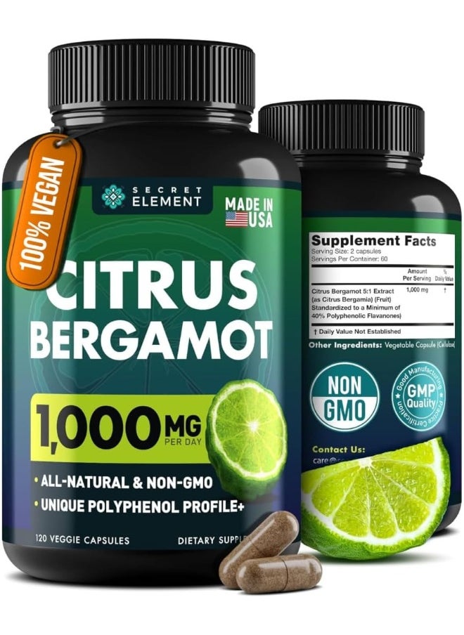 SECRET ELEMENT Citrus Bergamot Extract 1000mg - Citrus Bergamot Supplement for Heart, Immune System Support, and Healthy Aging - Pure, Vegan Bergamot Capsules  - Image 1