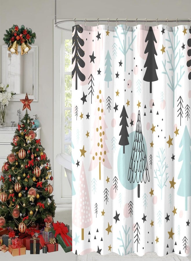 YOSTEV Christmas Shower Curtain, Christmas Tree Shower Curtains for Bathroom Decor, Winter Holiday Shower Curtain, Xmas Pine Fabric Cloth Bath Curtain 72x72 Inch - Image 1