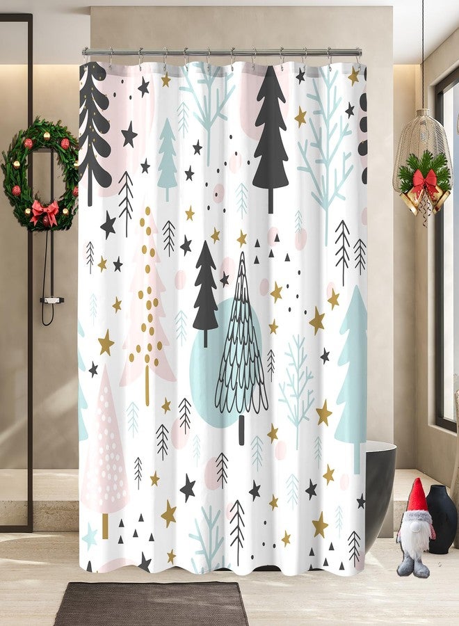 YOSTEV Christmas Shower Curtain, Christmas Tree Shower Curtains for Bathroom Decor, Winter Holiday Shower Curtain, Xmas Pine Fabric Cloth Bath Curtain 72x72 Inch - Image 2