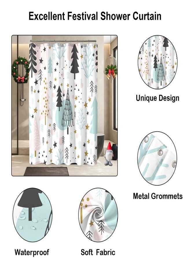 YOSTEV Christmas Shower Curtain, Christmas Tree Shower Curtains for Bathroom Decor, Winter Holiday Shower Curtain, Xmas Pine Fabric Cloth Bath Curtain 72x72 Inch - Image 3