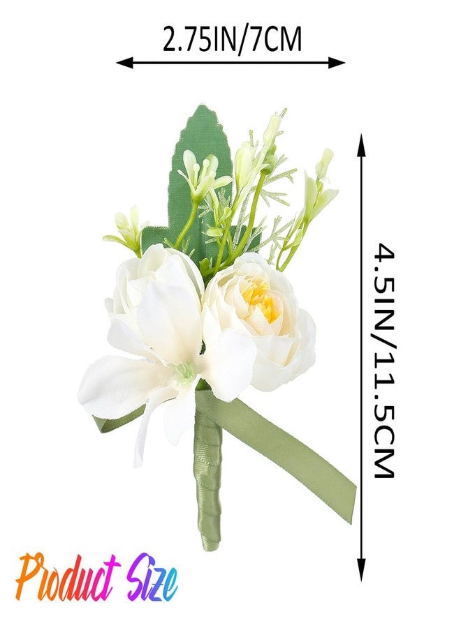 Latious Flower Wedding Boutonniere White Groom Flower Buttonholes for Men and Groomsmans (White) - Image 2