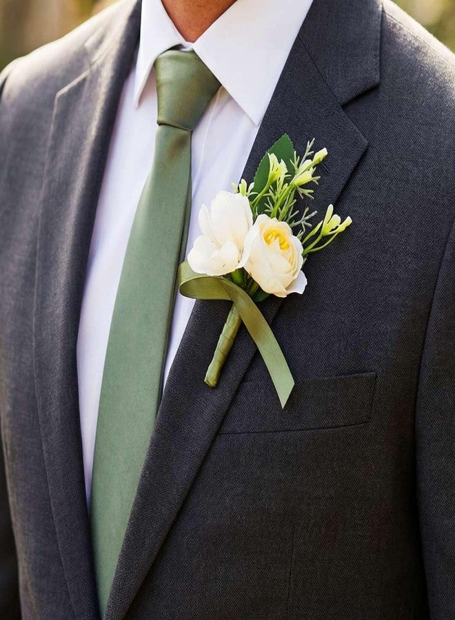 Latious Flower Wedding Boutonniere White Groom Flower Buttonholes for Men and Groomsmans (White) - Image 1