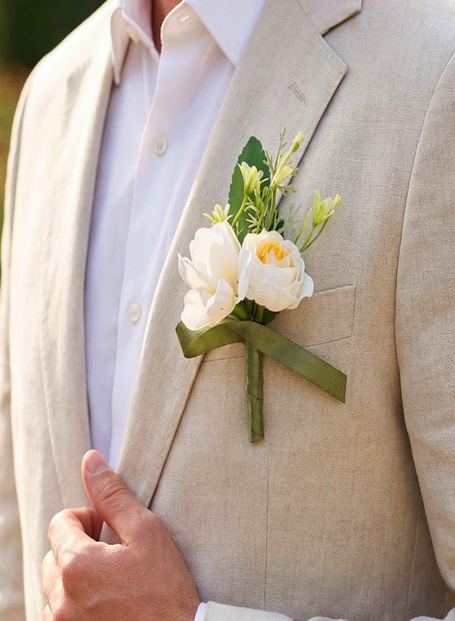 Latious Flower Wedding Boutonniere White Groom Flower Buttonholes for Men and Groomsmans (White) - Image 4