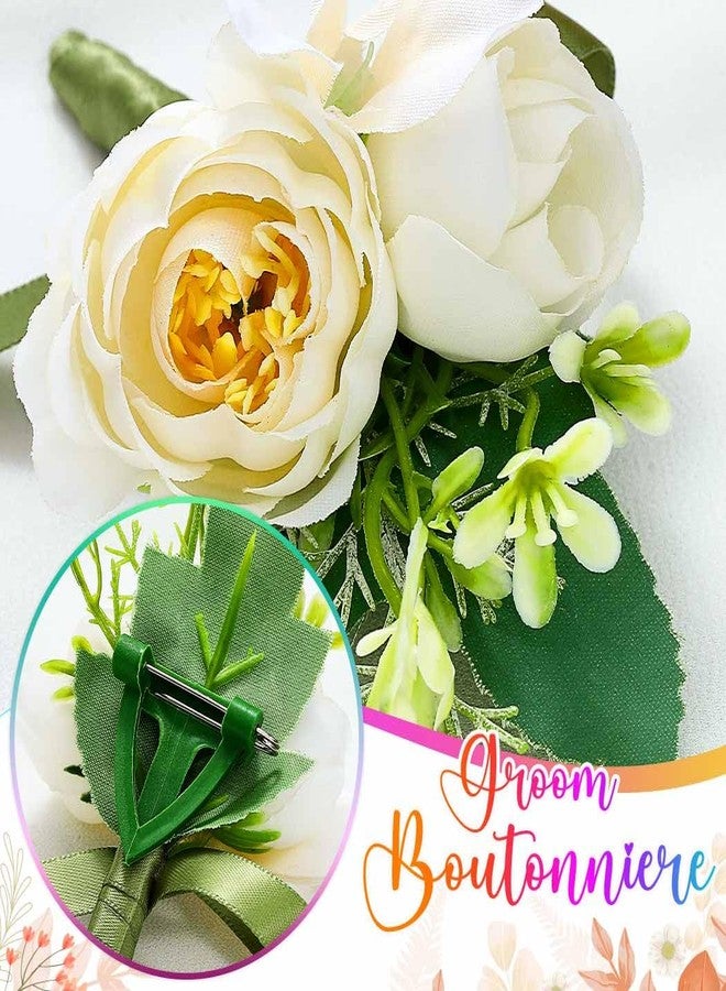 Latious Flower Wedding Boutonniere White Groom Flower Buttonholes for Men and Groomsmans (White) - Image 5