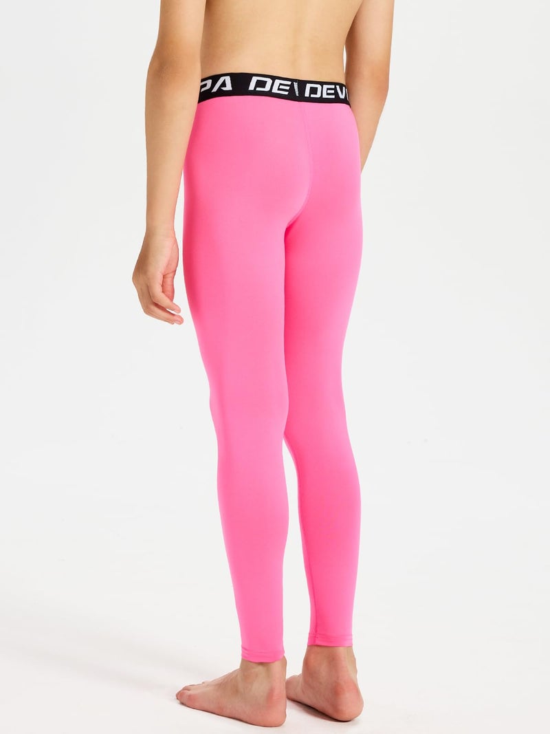 DEVOROPA Boys Leggings Quick Dry Youth Compression Pants Sports Tights Basketball Base Layer Pink S - Image 3
