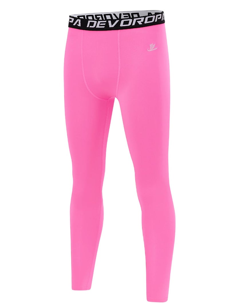 DEVOROPA Boys Leggings Quick Dry Youth Compression Pants Sports Tights Basketball Base Layer Pink S - Image 1