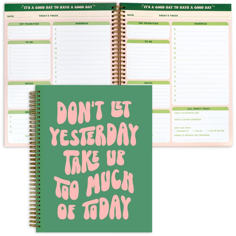 THiNKABLE Undated Daily Planner Notebook 7.75x10, Cute Planner Notebook, Pink Green To Do List Notebook, Large Hardcover Spiral Schedule Notebook Planner, Inspirational Quote Planner Students Girls Teens - Image 1