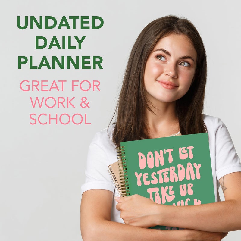 THiNKABLE Undated Daily Planner Notebook 7.75x10, Cute Planner Notebook, Pink Green To Do List Notebook, Large Hardcover Spiral Schedule Notebook Planner, Inspirational Quote Planner Students Girls Teens - Image 3