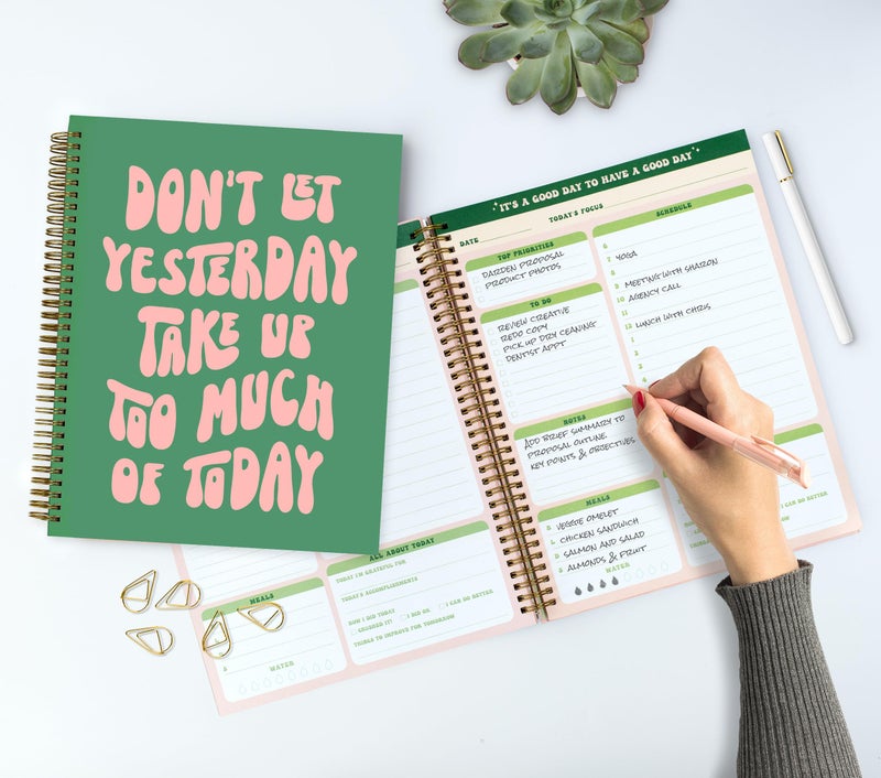 THiNKABLE Undated Daily Planner Notebook 7.75x10, Cute Planner Notebook, Pink Green To Do List Notebook, Large Hardcover Spiral Schedule Notebook Planner, Inspirational Quote Planner Students Girls Teens - Image 4