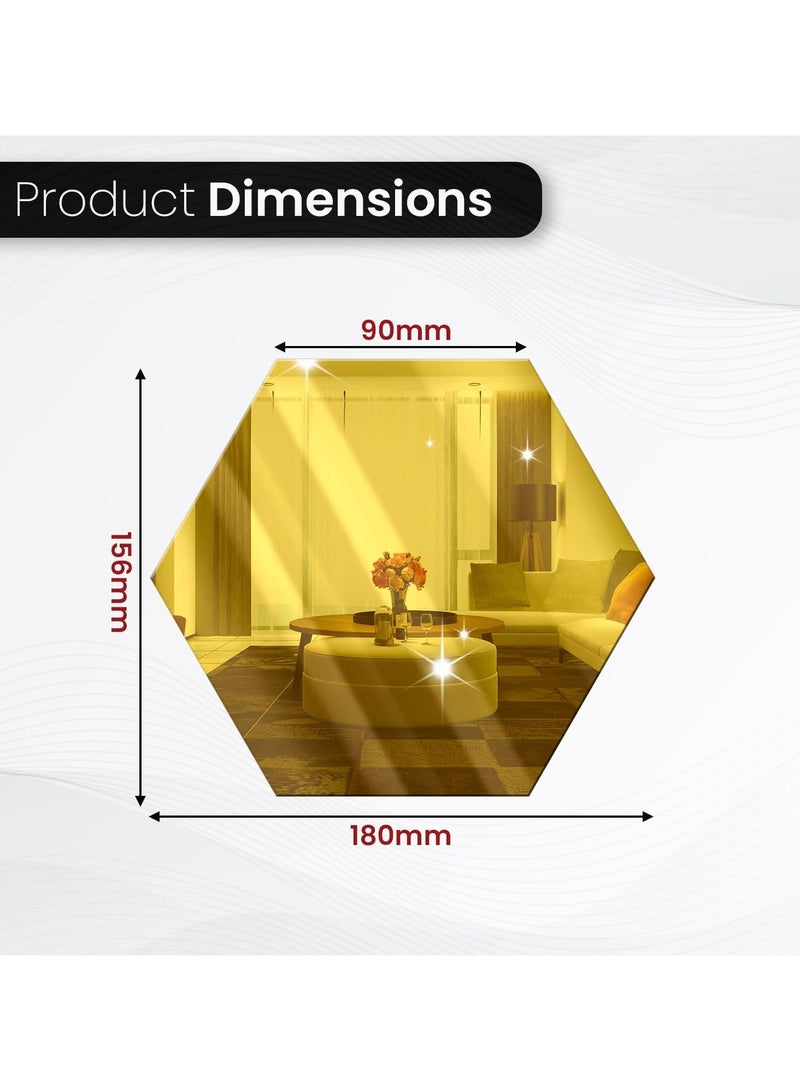 المنزل الذكي ملصق ديكور جداري بمرآة سداسية ذكية للمنزل وغرفة النوم والمكتب وصالة التلفزيون لتزيين الحائط مجموعة من 10 قطع باللون الذهبي - Image 2