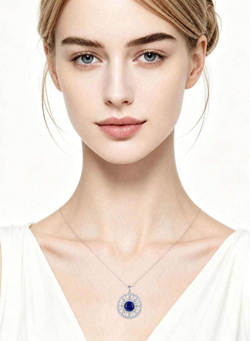 QUAINT 4-Carat Lab-Grown Sapphire Round Pendant Necklace - Image 4