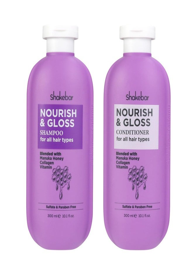 SHAKEBAR Honey Shampoo and Conditioner Set, Manuka Honey Sulfate Free Shampoo and Conditioner, Rich in Vitamins, Gloss & Supple, Moisturizing, Vegan Formula, for all Hair Types 10.1 fl.oz - Image 1