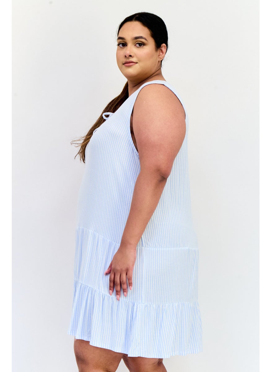ELLEN TRACY Women Plus Size Stripe Mini Dress, Light Blue  - Image 3