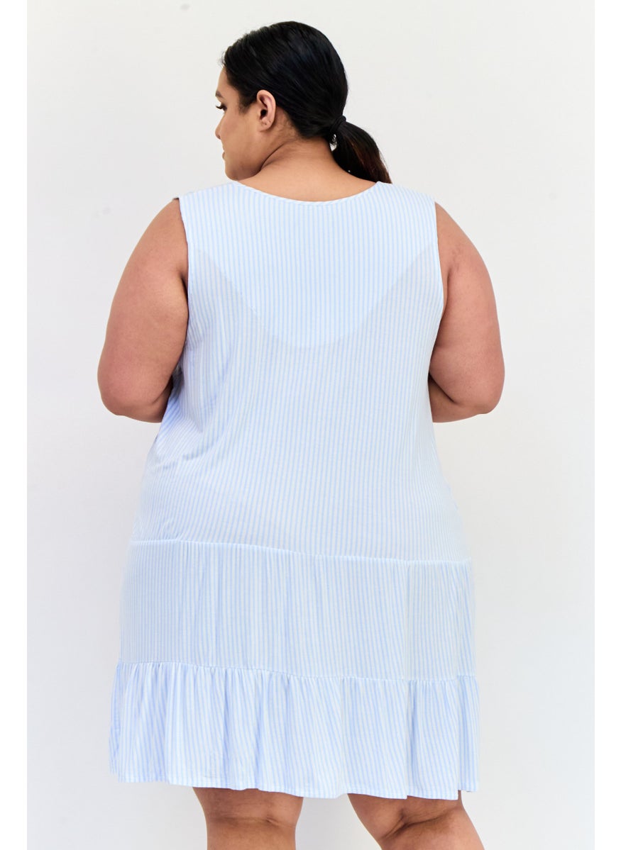 ELLEN TRACY Women Plus Size Stripe Mini Dress, Light Blue  - Image 2