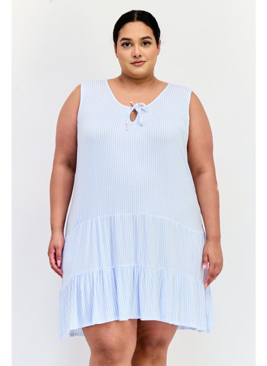 ELLEN TRACY Women Plus Size Stripe Mini Dress, Light Blue  - Image 1