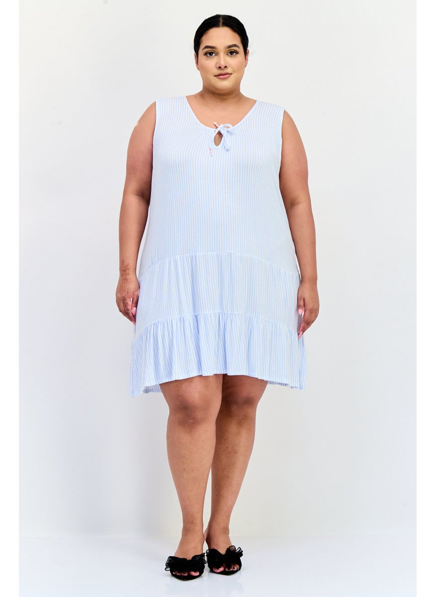 ELLEN TRACY Women Plus Size Stripe Mini Dress, Light Blue  - Image 4